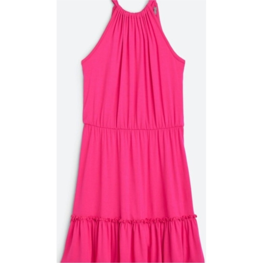 Pink Flounce Hem Halter Pink Dress Loveappella Size Large Petite LP CUTE‎ NWT